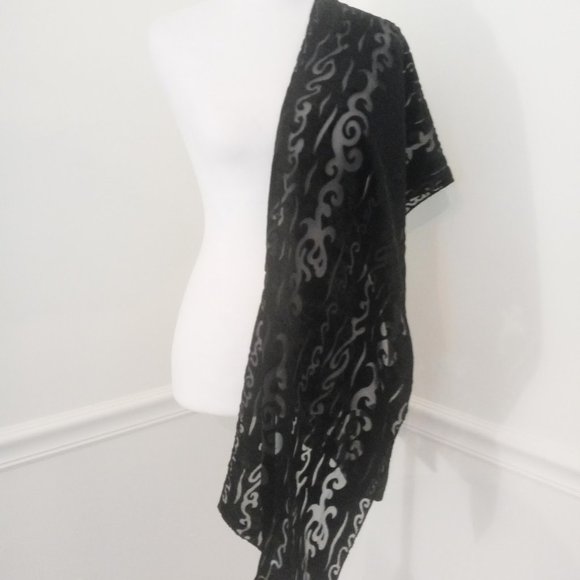Sheer Wave Pattern Rectangle Velour Black Scarf 60" x 12" - Picture 2 of 3